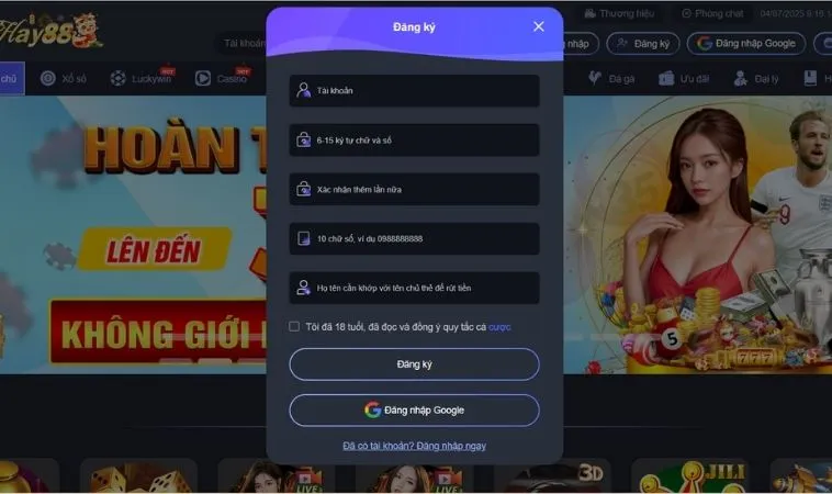 Bí Quyết Đăng Ký Hay88 Nhanh Chóng Cho Tân Thủ Cá Cược Online 2 Giao diện đăng ký Hay88